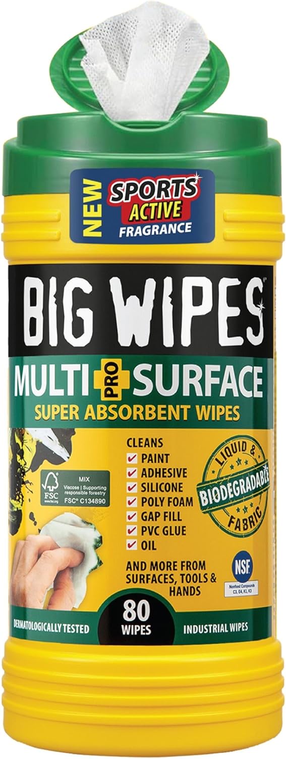 BIG WIPES Heavy Duty Industrial Hand Cleaning Wipes, Textured Scrubbing Degreaser Wipes for Mechanics and Tool Cleaner – 80 Count Canister (1 Pack)