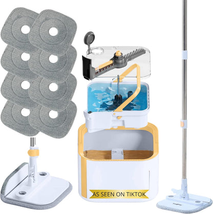 Spin Mop and Bucket System PRO w/Detachable Inner Bucket, Separates Clean and Dirty Water, Self Standing, Foldable Square Mop Head, Triple Jet Stream w/Hidden Brush, Replaceable 2pc Pads