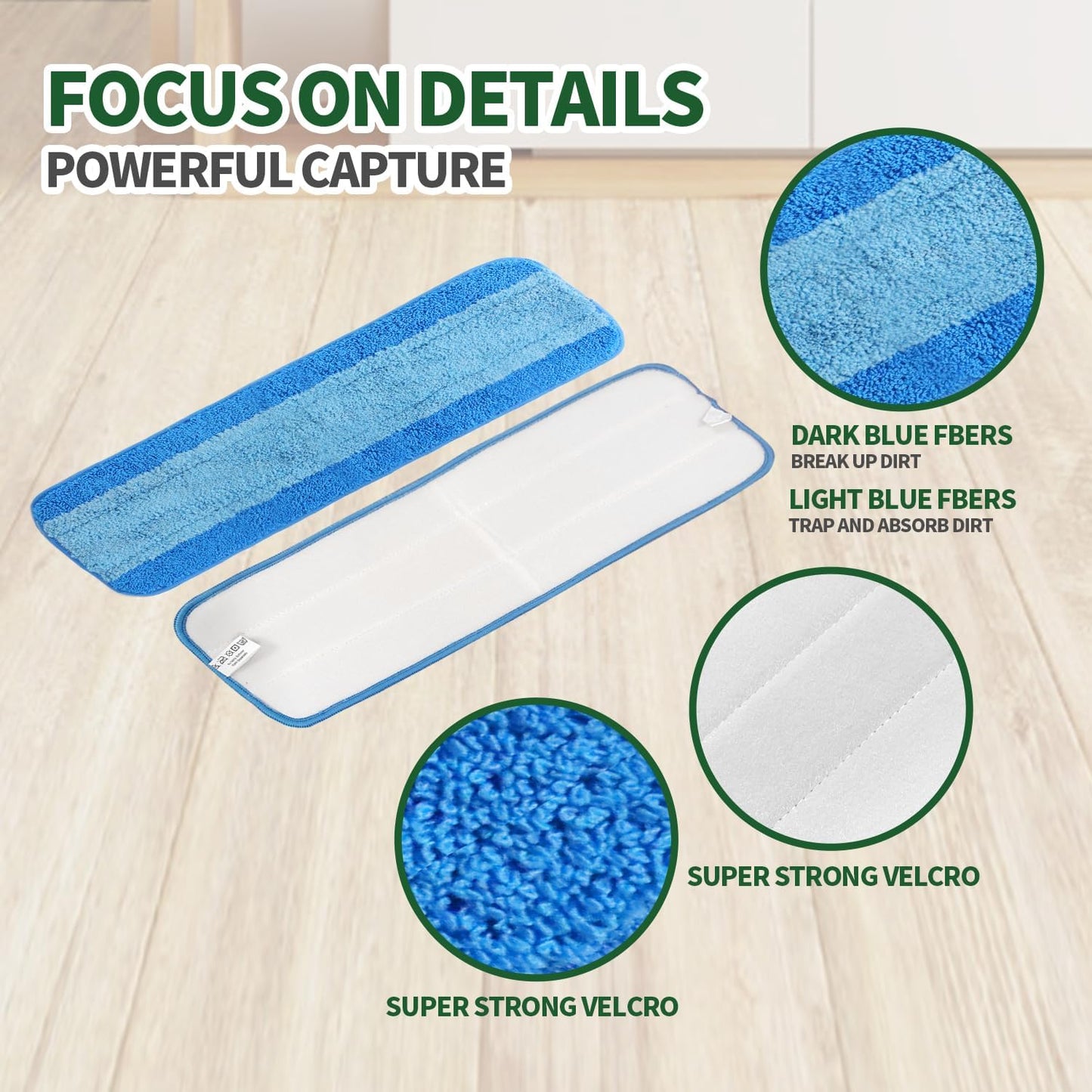 3 Pack Microfiber Reusable Mop Pads, Wet/Dry Floor Cleaning Refill Mop Pads, Spray Mop Hard Wood Floor Mop Pads Refills, Machine Washable Power Mop Pads Replacement