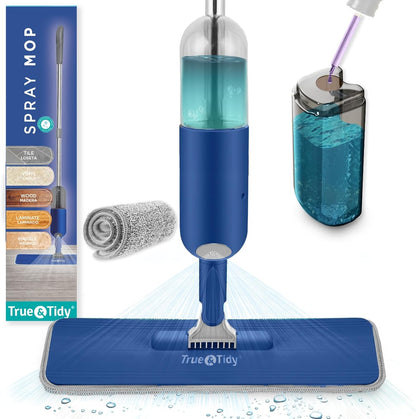 True & Tidy® SPRAY-250 Multi-Surface Spray Mop with Refillable Water Bottle for Floor Cleaning, Works on Wood, Tile, Marble etc, Use Any Cleaning Solution, Machine Washable Microfiber Mop Pads, Navy