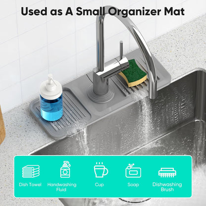 24 Inch Longer Faucet Mat for Kitchen Sink, 5° Slope Fast Self-draining, Kitchen Sink Splash Guard Silicone Sink Faucet Mat Splash Guard Kitchen Sink Area Tidy Splash Faucet Guard Draining Mat