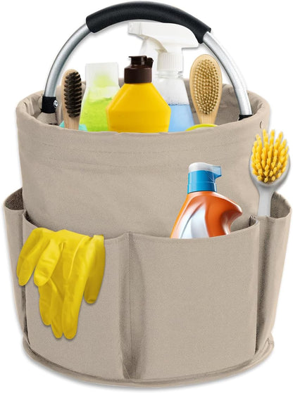 17L Cleaning Caddy with Handle, Cleaning Supplies Organizer, Foldable Storage Basket, Cleaning Supply Caddy, Portable Multi Cleaning Bucket Bag for Home, Garden (Pink)