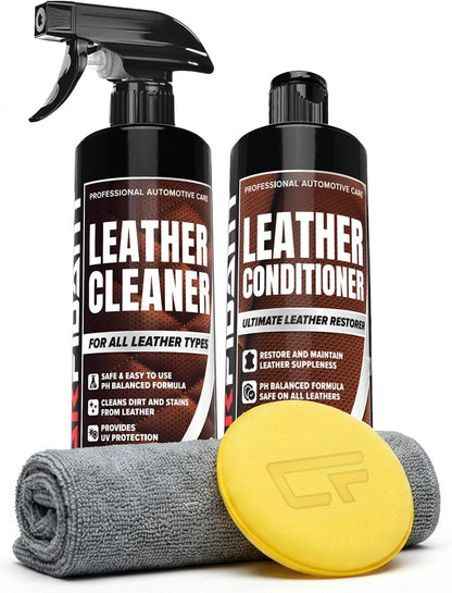 Leather Couch Cleaner - pH Neutral, Non-Toxic & Non-Greasy - Gently Removes Stains & Restores Natural Look - Safe for Car Leather Seats, Interior & Upholstery, Furniture & Sofa - 18 fl. Oz with towel