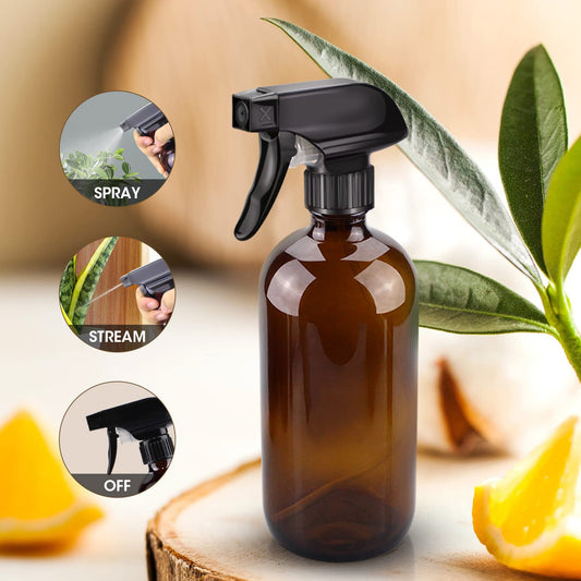 Wedama Amber Glass Spray Bottles, 16 oz Glass Spray Bottles for Cleaning Solutions and Essential Oils, Refillable Empty Spray Bottle with Adjustable Nozzles for Alcohol, Plant and Hair Care (1 Pack)