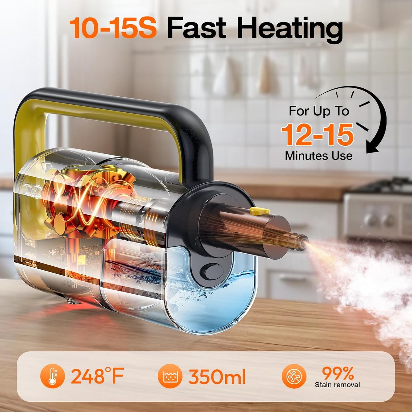 ScrubWiz 10-in-1 Steam Cleaner, Steam Mop & Detachable Handheld Steam Cleaner, 320ml Water Tank, 10s Fast Heating, Portable Steamer for Kitchen, Floor, Tiles, Window, BBQ Grill, Car, Bright White
