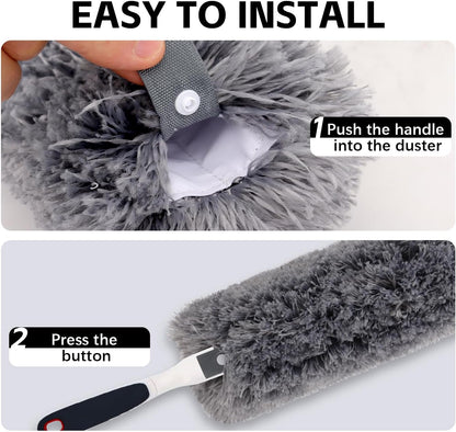 Reusable Microfiber Duster Refills Compatible with OXO & MR.SIGA Duster - Washable Duster for Household Cleaning Dusting Furniture Blind Ceiling Fan - 3Pack Grey(Handle NOT Included