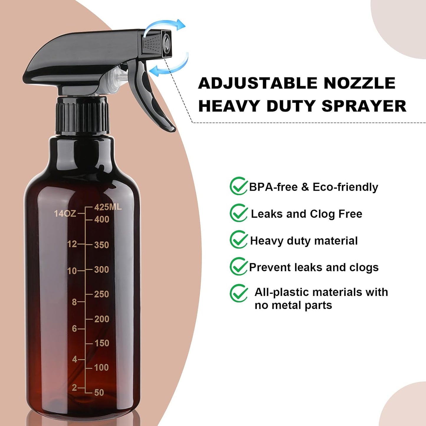 Plastic Spray Bottles Empty Spray Bottle 16.9oz/500ml 2 Pack Heavy Duty Spraying Bottles Mist/Stream Water Bottle for Cleaning Solutions, Essential Oils, Hair (Clear)
