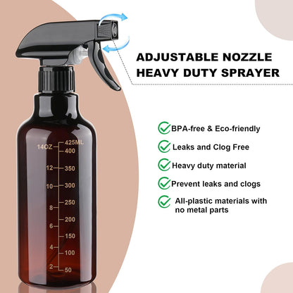 Plastic Spray Bottles Empty Spray Bottle 16.9oz/500ml 2 Pack Heavy Duty Spraying Bottles Mist/Stream Water Bottle for Cleaning Solutions, Essential Oils, Hair (Clear)
