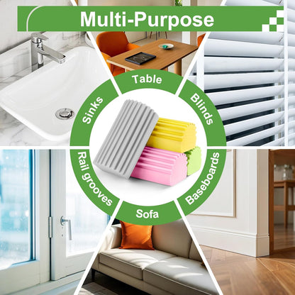 Jeymei 4-Pack Damp Clean Duster Sponge,Gray Damp Dusting Sponge,Duster Baseboard Cleaner Sponge with Ridges,Reusable Wet Duster Sponge,Household Cleaning Sponges for Blinds,Window Track Grooves
