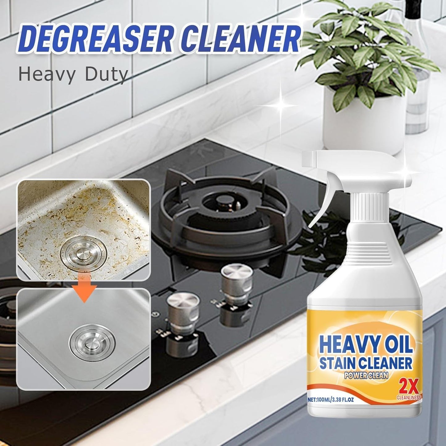 Kitchen Heavy Oil Cleaner Spray,100ML All Purpose Kitchens Heavy Oil Cleaning Agent, Grease Remover, , Multipurpose Kitchen Cleaner Spray for Countertops,stovetop , Ovens and Appliances (100ML-1PC)