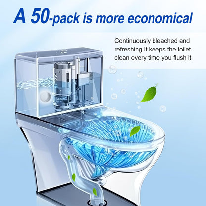Automatic Toilet Bowl Cleaner Tablets, 50 Pack - Bleach, Descale & Deodorize, Septic-Safe, Continuous Cleaning, Fresh Scent, Drop-In Tank Cleaner effective to use Works with Toilets -white+best-AAA