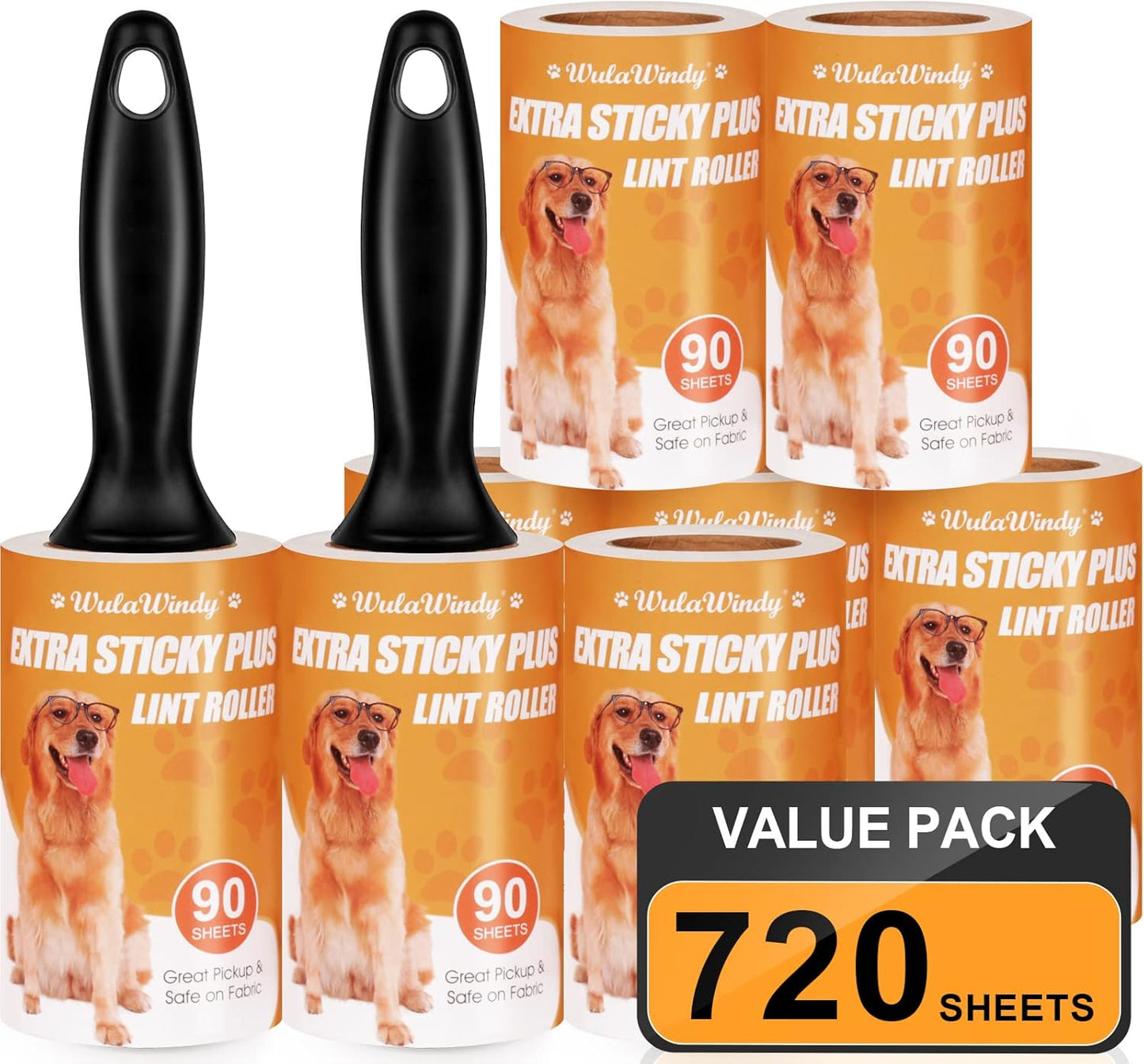 WulaWindy Lint Roller for Pet Hair, Extra Sticky Lint Rollers Pet Hair Remover for Clothes, Work Great on Pet Hair Value Pack (4 Pack)