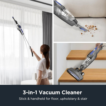 Eureka Blaze Stick Vacuum Cleaner, Powerful Suction 3-in-1 Small Handheld Vac with Filter for Hard Floor Lightweight Upright Home Pet Hair, Dark Black