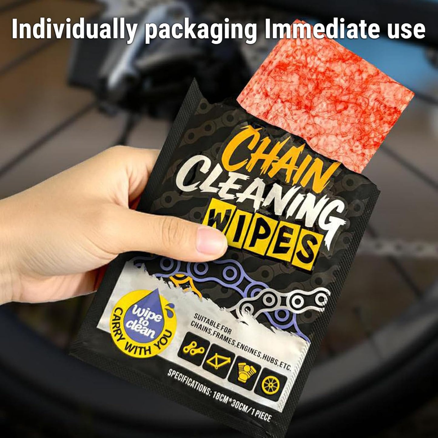 SUNGOOYUE 12pcs Chain Cleaning Wipes, Bike Motorcycle Wipes Individually Packaged Quick Effective Cleaning for Bike Chains Frames Engines Wheels