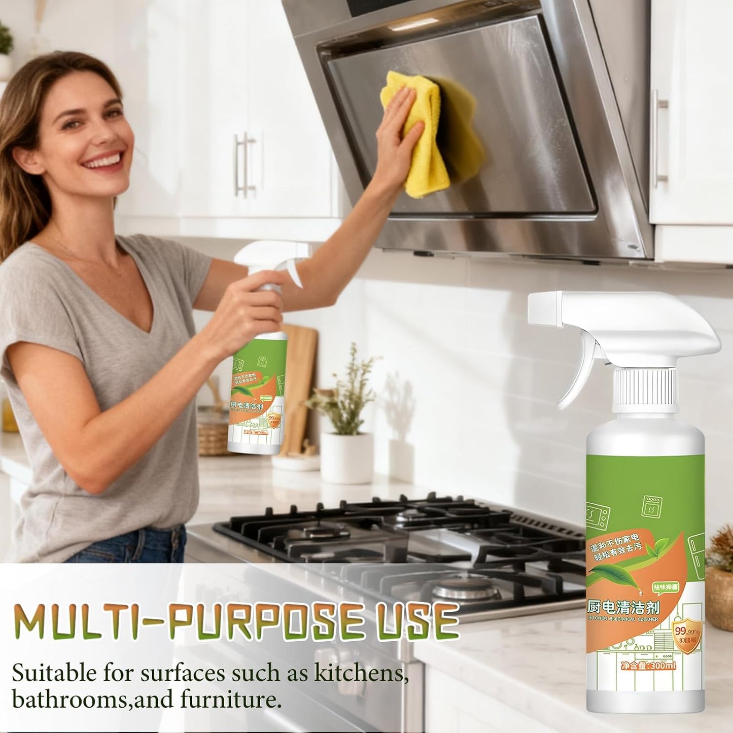 Electrolyzed Ion Kitchen Cleaner Spray, Natural Enzyme Multi-Purpose Cleaner to Household Appliances, Kitchen Heavy Duty Cleaner Degreaser for Hood, Oven, Stove(300ML)