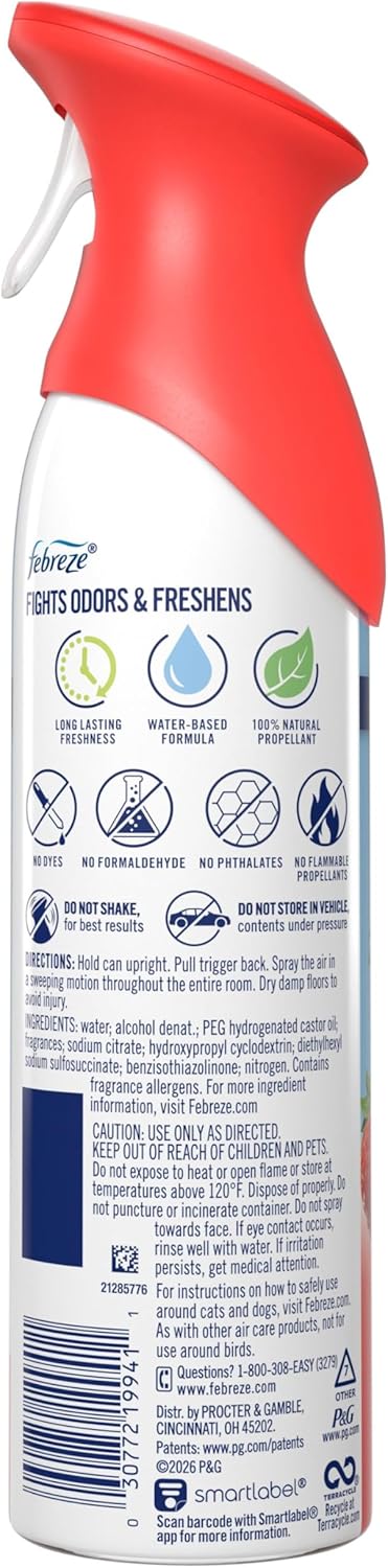 Febreze Air Mist, Air Freshener Spray, Odor Fighting Room Spray, Deodorizer for Home Bathroom Kitchen Office Apartment Dorm Room Classroom, Linen & Sky Scent, 8.1oz (Pack of 6)