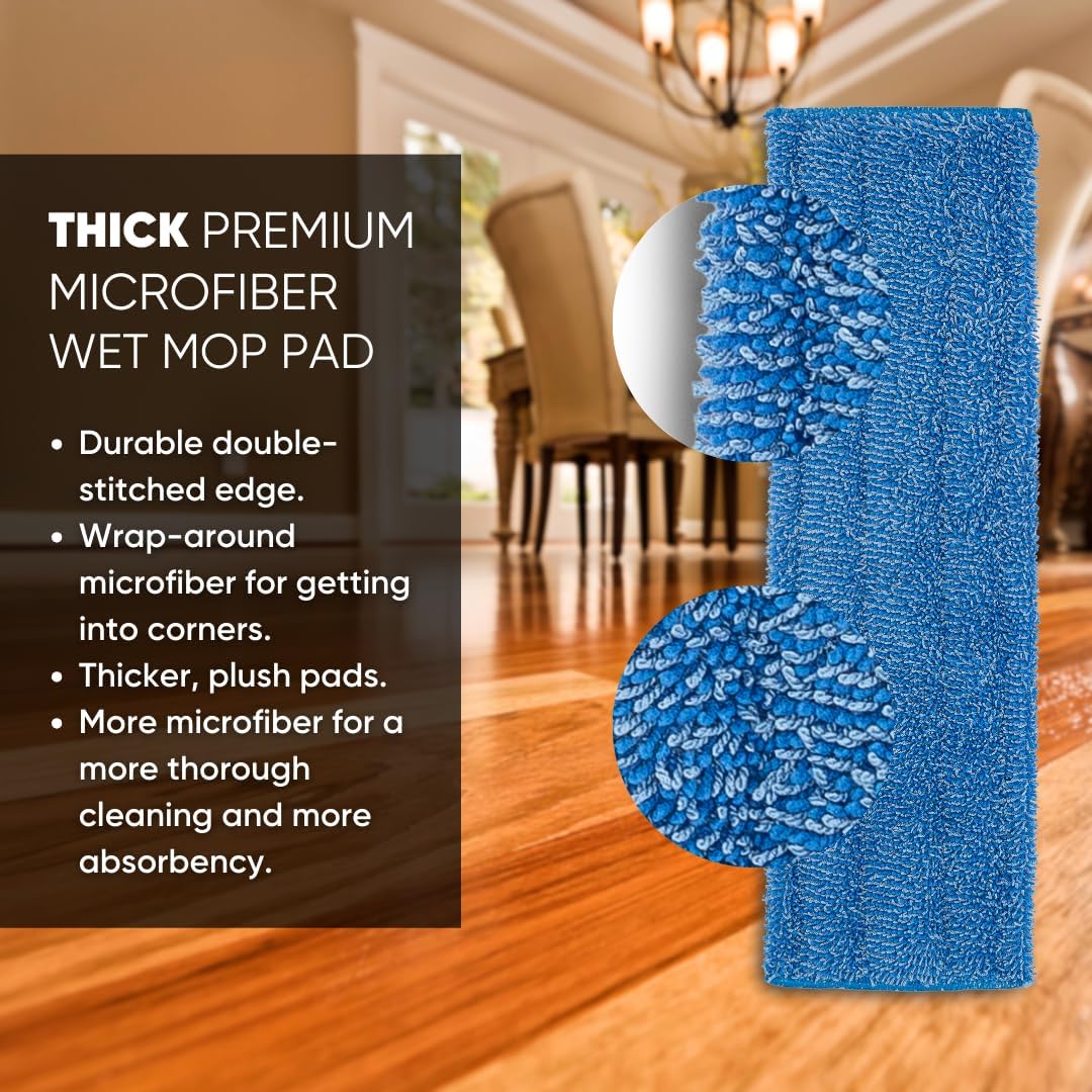 Microfiber Wholesale 18 inch Microfiber Mop Pads - Machine Washable, Reusable, Refills & Replacement Wet Mop Heads Compatible with Any Microfiber Flat Mop System (3 Pack)