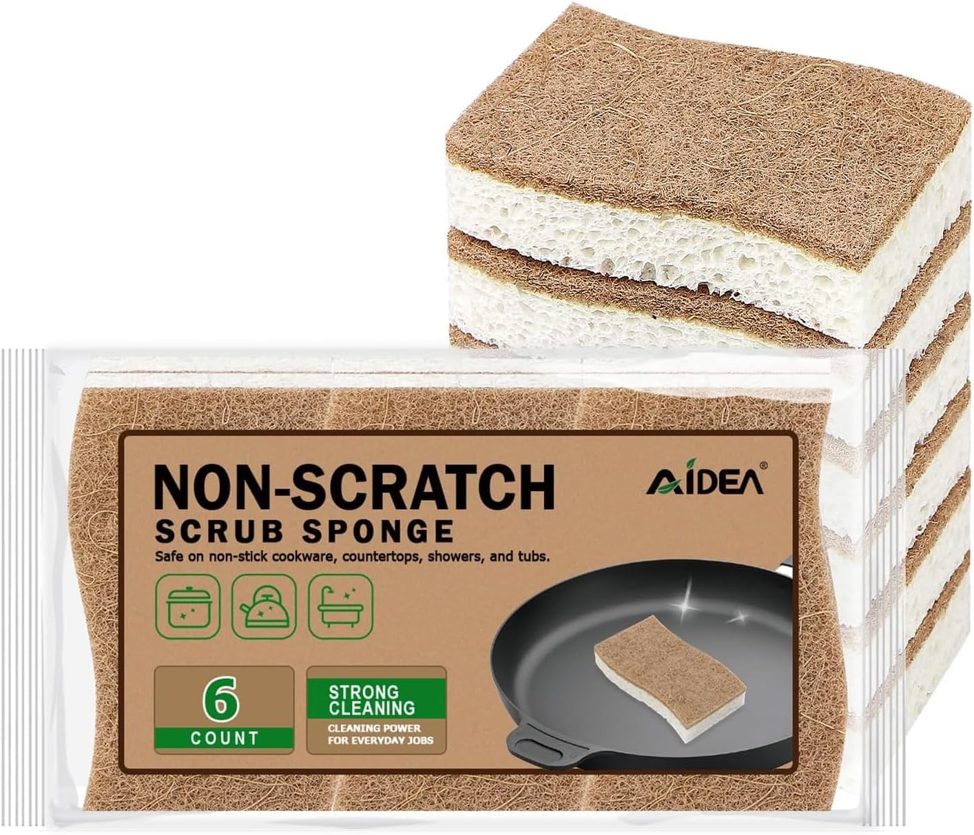 AIDEA XL Sponges Kitchen, 12Count, Non-Scratch Dish Sponges, Large Natural Sponge for Non Stick Cookware, Cellulose Cleaning Sponge for Dishes, Bathroom, Household