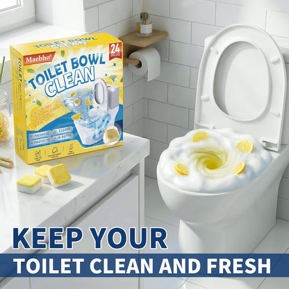 Toilet Bowl Cleaner Tablets – Deodorizer & Septic Safe, Odor Eliminator, Stain Remover for Long-Lasting Freshness – Fresh Lemon Scent 24 Pack
