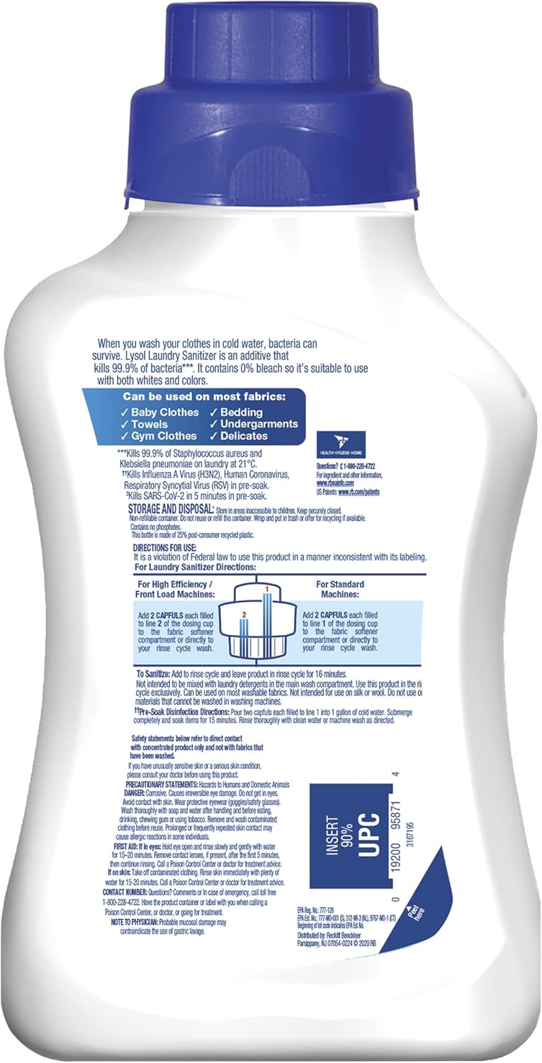 Lysol Disinfectant Laundry Sanitizer & Scent Booster, Laundry Detergent Additive, Color Safe Bleach Alternative, Laundry Odor Eliminator, Kills Bacteria & Viruses, Crisp Linen Scent, 41 Fl Oz Liquid