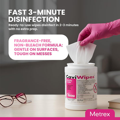 Metrex CaviWipes Disinfecting Towelettes – Alcohol-based, Durable Non-Woven Disinfecting Wipes, 3-Minute Contact Time, Surface Cleaner for Healthcare Settings – 6" x 6-3/4", 160 Wipes, 4 Pack