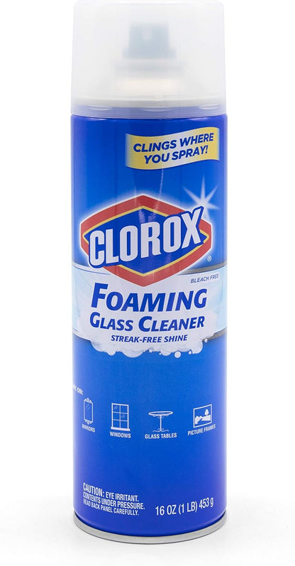 Clorox Foaming Glass Cleaner Aerosol - All Purpose Window And Glass Cleaning Spray Washes Away Dirt - Streak-Free & No-Drip formula for Windows and Mirrors, 16 Oz