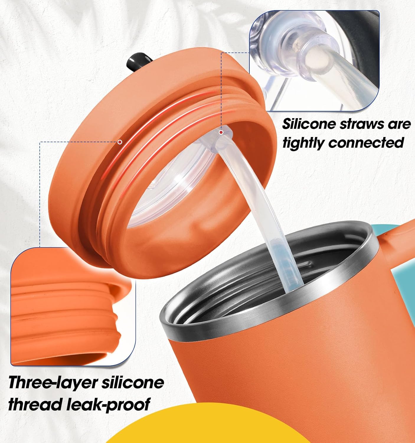 40 Oz Tumbler Flip Straw Lid Compatible with Stanley Quencher Cup, Anti Spill Replacement Cup Covers, Durable Silicone Leak Proof Lids with Cleaning Brush Set for Travel Storage