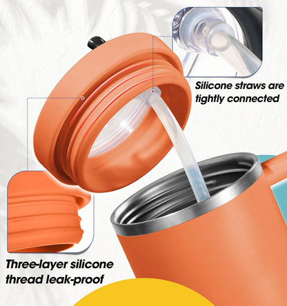 40 Oz Tumbler Flip Straw Lid Compatible with Stanley Quencher Cup, Anti Spill Replacement Cup Covers, Durable Silicone Leak Proof Lids with Cleaning Brush Set for Travel Storage