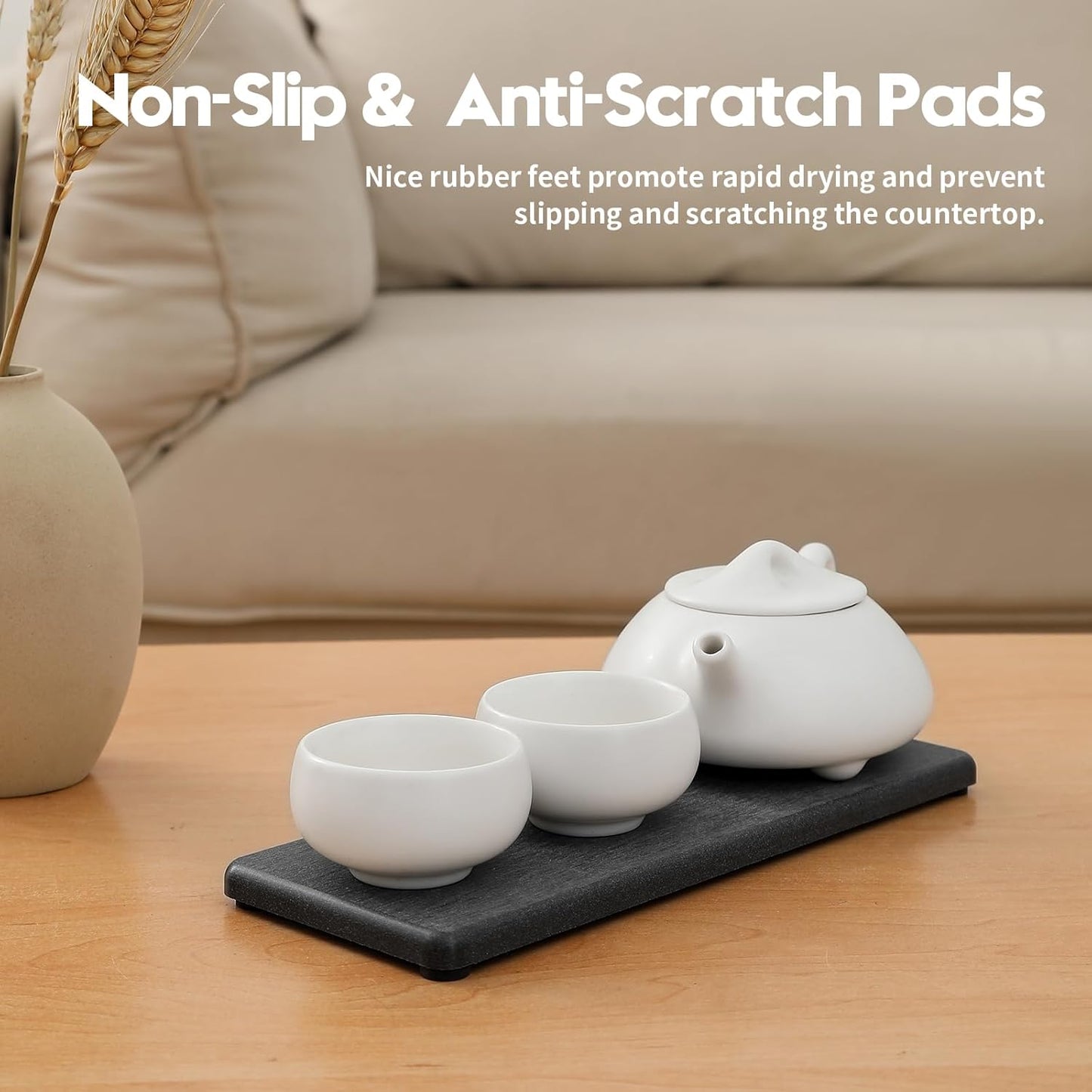2PCS Water Absorbing Stone Drying Tray for Kitchen Counter & Bathroom Sink, Diatomite Faucet Splash Guard, Soap Dispenser Rack & Sponge Holder Caddy Organizer, Marble White (Printed Pattern), 9"x 3.5"
