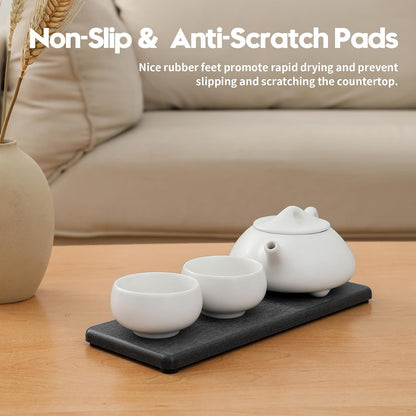 2PCS Water Absorbing Stone Drying Tray for Kitchen Counter & Bathroom Sink, Diatomite Faucet Splash Guard, Soap Dispenser Rack & Sponge Holder Caddy Organizer, Marble White (Printed Pattern), 9"x 3.5"