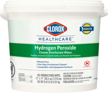 Clorox Healthcare Hydrogen Peroxide Cleaner Disinfectant Wipes, 12" x 11", Bucket, 185 Count (Package May Vary)