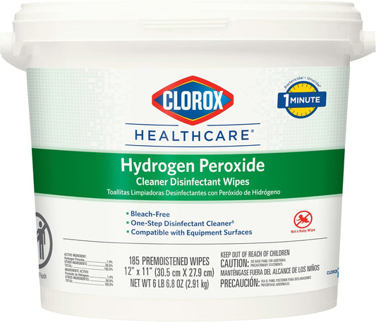 Clorox Healthcare Hydrogen Peroxide Cleaner Disinfectant Wipes, 12" x 11", Bucket, 185 Count (Package May Vary)