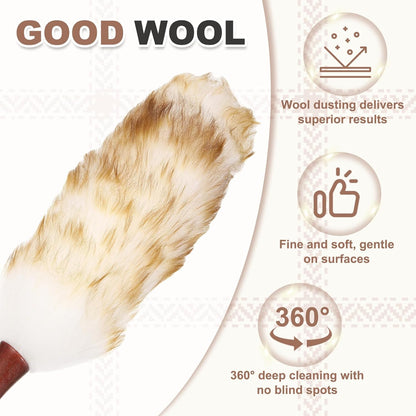 uxcell Wool Duster, 14.2" Natural Feather Cleaner Household Cleaning Duster with Solid Wooden Handle for Cleaning Fans Window Blinds Shelves Furniture, Pink