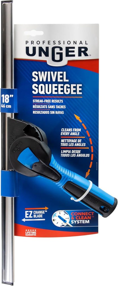 Unger 18-inch Professional Grip Swivel Squeegee – Professional Grade Window Squeegee for the Home, Large Squeegee for Glass Window Cleaning
