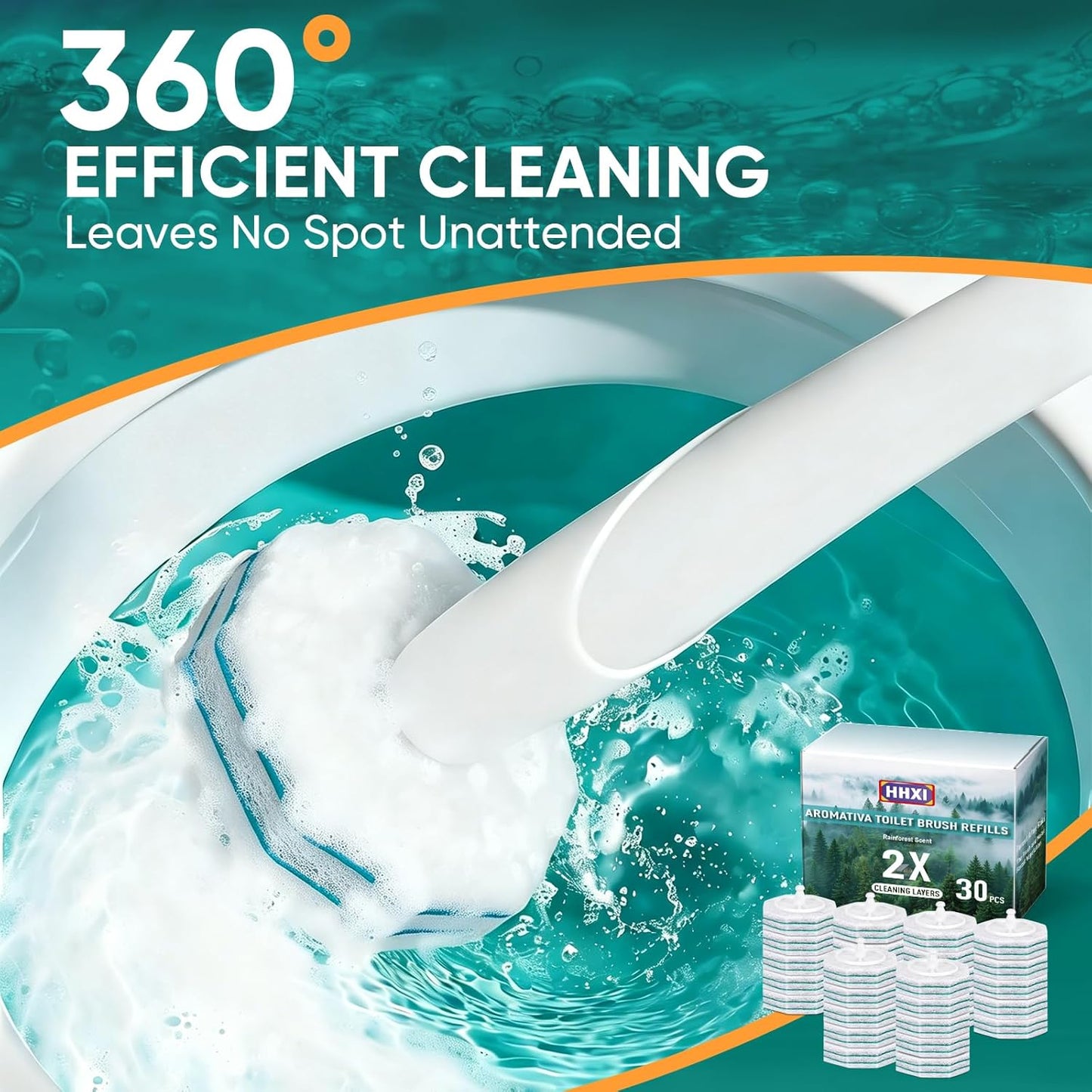 30Ct Aromative Toilet Brush Refills, Toilet Bowl Cleaner Refills, Double-Layer Cleaning Pads Added, Disposable Refill Heads for Toilet Bowl Cleaner Wands，Lemon, Blue Ocean, Lavender （Patented）