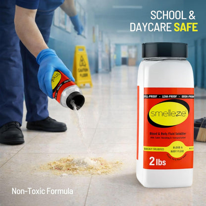 SMELLEZE Vomit Clean Up Powder & Blood Body Fluid Super Absorbent Solidifier Deodorizer: 2 lb. Instantly Absorb & Solidify Urine, Blood & Bio Waste for Medical, Tattoo & Pet Mess Cleanup