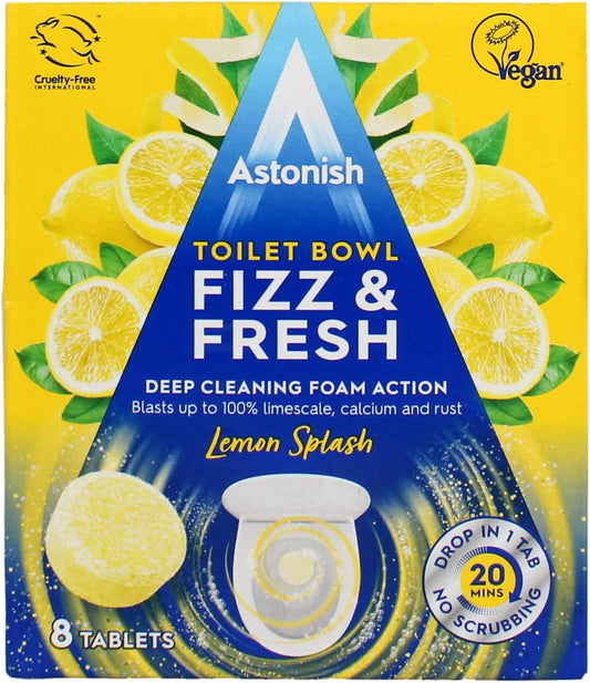 Astonish Foaming Pink Peony Toilet Bowl Cleaner - Deep Cleaning Limescale, Calcium & Rust - No Bottle, Removes Hard Stains - Box of 8 Tablets