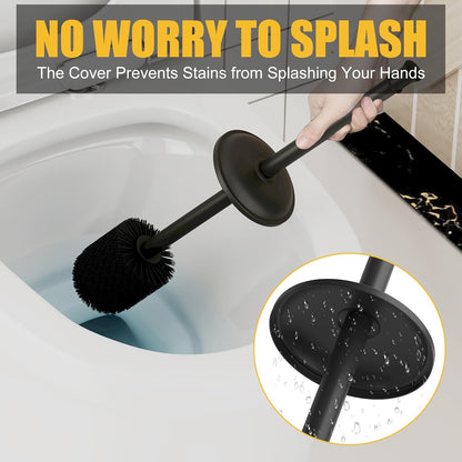 BESy Toilet Brush and Holder, Toilet Cleaner Bowl Set with Two Brush with Extra Long Handle, Durable Bristles Toilet Scrubber and Covered Holder, Drip-Proof Stainless Steel Oil Rubbed Bronze