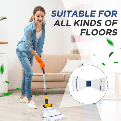 Hushee 6 Pack Large Microfiber Tube Mop Heads 18 oz Heavy Duty Commercial Industrial Wet Mop Head Refill Reusable Machine Washable Looped End Mopheads for Hardwood, Tile, Laminate Floors (Blue)
