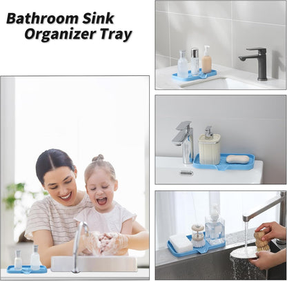 MicoYang Silicone Bathroom Soap Dishes with Drain Spout-Bathroom and Kitchen Sink Organizer,Sponge Holder,Dish Soap Tray,Perfect for Dispenser,Scrubber,Bottle,Cup on Sink or Counter-Black 4.9"×3.2"