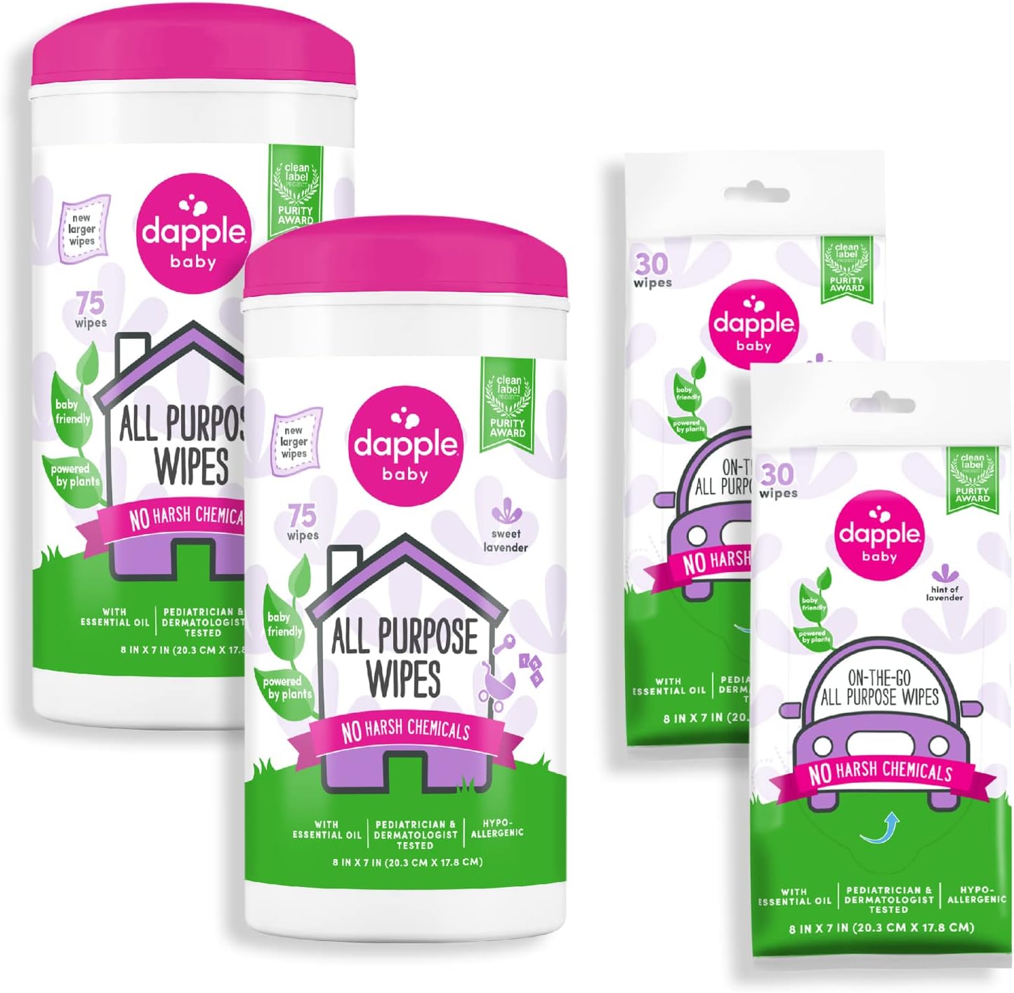 Dapple Baby All Purpose Cleaning Spray and All Purpose Wipes - (2 Pack) 16.9 fl oz Bottle - 30 Cleaning Wipes Total - Fragrance-Free, Hypoallergenic & Plant-Powered - Baby Essentials