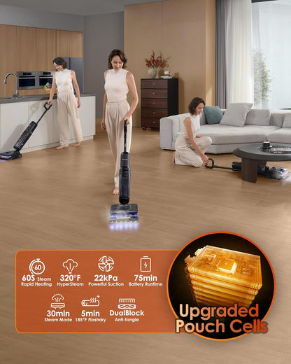 Tineco Floor ONE S7 Stretch Ultra Cordless Wet Dry Vacuum Cleaner, 180°Lay-Flat Anti-Tangle Design, 50 Minutes Runtime, 185℉ Flashdry Self-Cleaning, Dual-Sided Edge Cleaning Floor Cleaner