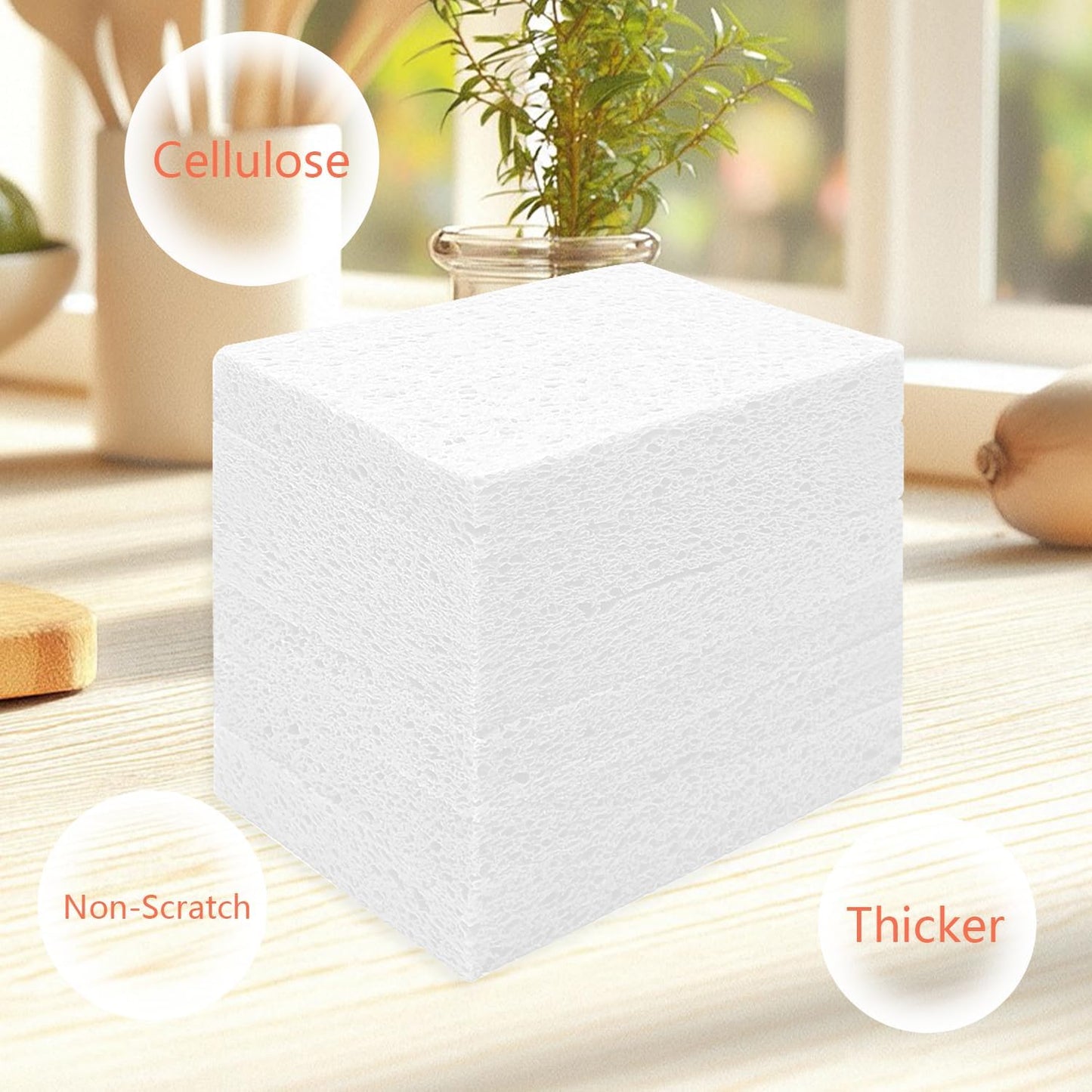 Cellulose Sponges, Large Size 4" x 6" x 1" - Heavy Duty Scrub Kitchen Sponge, Clean Tough Messes Without Scratching Kitchen Cleaning Pads, Pop Up Eco DIY (6 Pack), Green