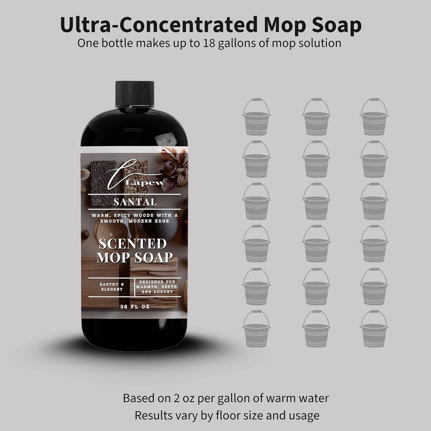 Lapew Santal Scented Mop Soap - Luxury Floor Cleaner Concentrate for Mopping Tile, Laminate, Vinyl & Hardwood | Streak-Free, Low-Foam | 36 oz - Colors C