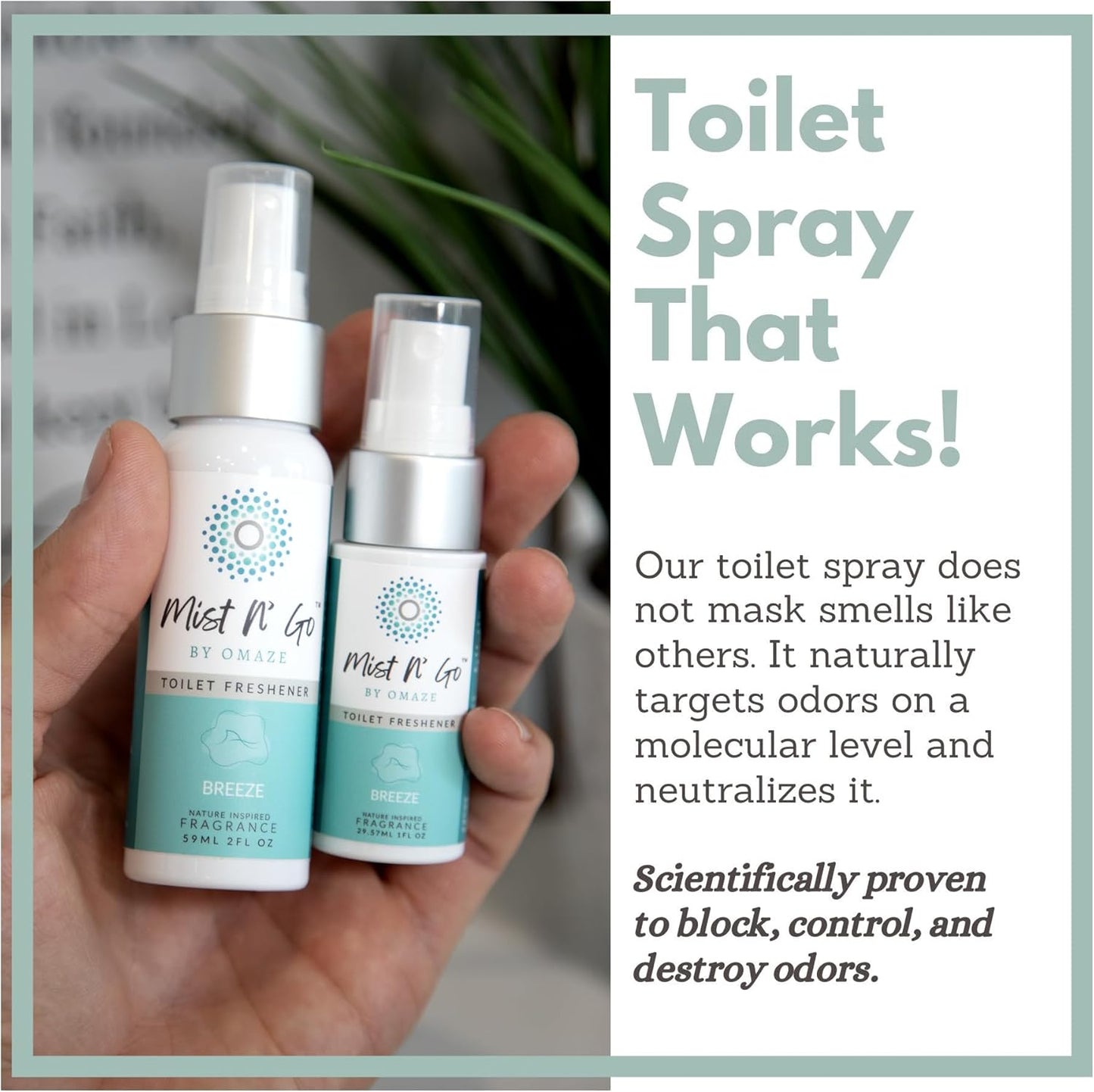 Mist N’ Go by Omaze Travel Bathroom Spray for Toilet Spray Odor Eliminator - Travel Toilet Spray for Bathroom Air Freshener Spray for Bathroom Deodorizer - Clean Mix, Travel Size (1oz x2)