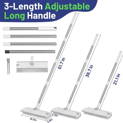 Floor Scrub Brush with Long Handle: 3 in 1 Heavy-Duty Floor Scrubber Brush with Squeegee for Cleaning Tile Bathroom Deck Kitchen Patio - Blue