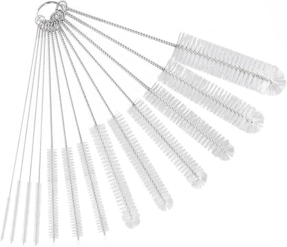 CiaraQ Bottle Cleaning Brushes, 8 Inch Nylon Tube Brush Set, Cleaner for Narrow Neck Bottles Cups with Hook, Set of 10pcs