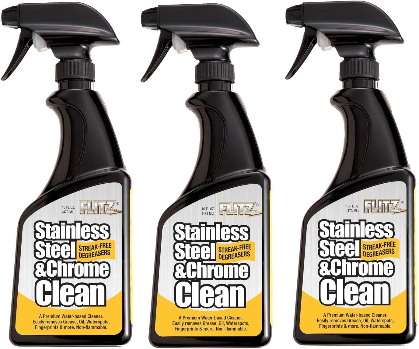 Flitz Stainless Steel & Chrome Clean - 16oz Bottle, USA-Made Stainless Steel Cleaner Spray for Appliances - Grill, Fridge, Sink Stain Remover - Also Works on Aluminum Surfaces (1 Pack)