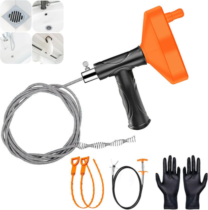 33 Feet Drain Snake Auger, Plumbing Snake Drain Hair Clog Removal Tool, Heavy Duty Drain Snake Auger, Sink Unclogger Drain Cleaner Tool for Bathroom Kitchen Tub Shower Drain Clog Remover with Gloves