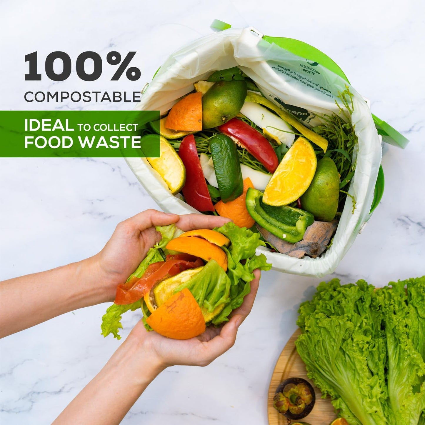 (Include 10 Bonus Bags) ANECO 100% Compostable Waste Bags 2.6 Gallon, Extra Thick Kitchen Small Compost Bags for Countertop Bin, 110 Count (100 + 10 Extra)